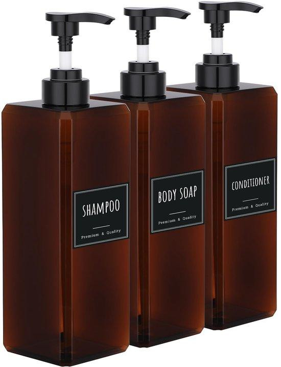 Unyqoos Set van 3 zeepdispensers, 1000 ml, krasbestendig PET, voor badkamer en keuken