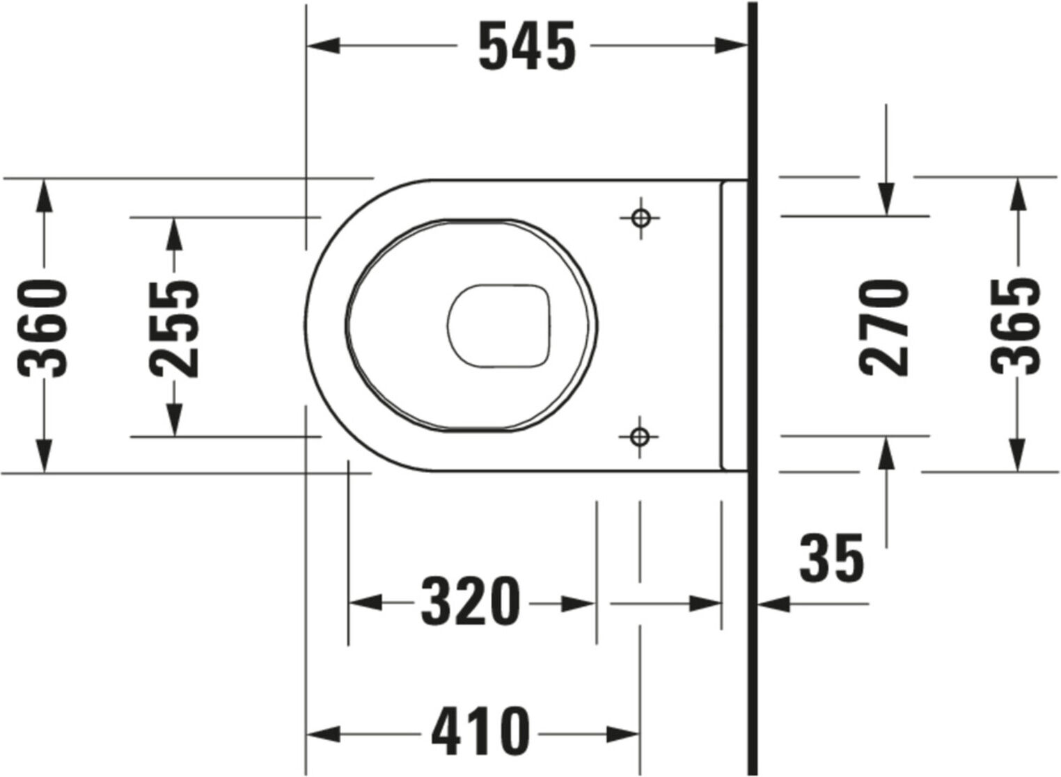 Duravit Wand-WC, Tiefspüler Starck 3 36,5x54,5cm, 6 l, Bef.-Abstand 23cm, we (2206090000)
