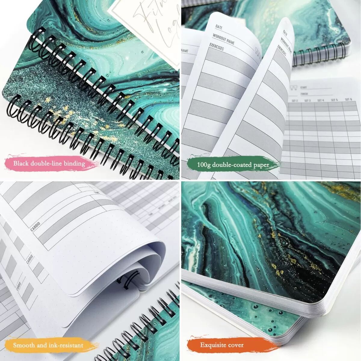INF A5 Fitnessplaner - Abstraktes Design, Spiralgebundenes Trainingsjournal & Täglicher Fitnesstracker