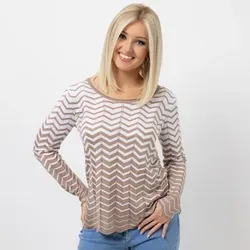 AMINATI® Pullover, Langarm Rundhalsausschnitt Ajour-Linien Wellensaum