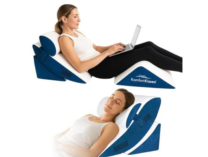 MKS Keilkissen Set 4-teilig Ergonomisches Lagerungskissen für Rücken & Beine Keilkissen Bett & Sofa mit Waschbarem Bezug Lesekissen für Zuhause & Entspannung