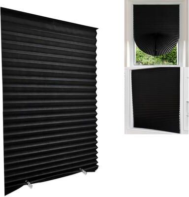 Inspire Daily Merch Nonwoven Self adhesive Shades Half Windows Bathroom Balcony Pleated Blinds Folding Curtains black 60x150cm