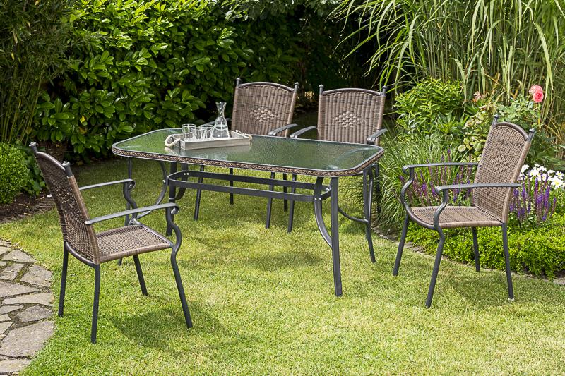 MERXXHANDELS Roma Set 5tlg 4 Sessel Tisch 150x80cm Alu/Kunststoff 09223810