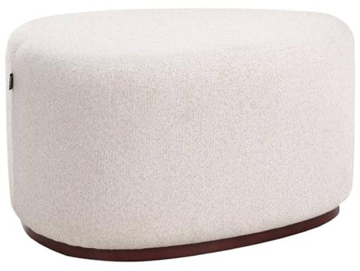 Pouf Stoff gepolstert hell beige mit Holzdetail modernes Design Saco