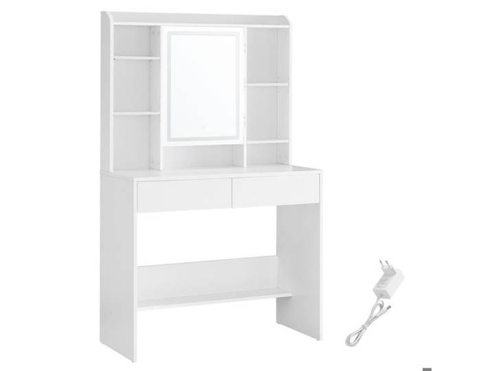 Coiffeuse - HELLOSHOP26 - Miroir LED 3 couleurs - Rangement pratique - Design moderne - 2 tiroirs