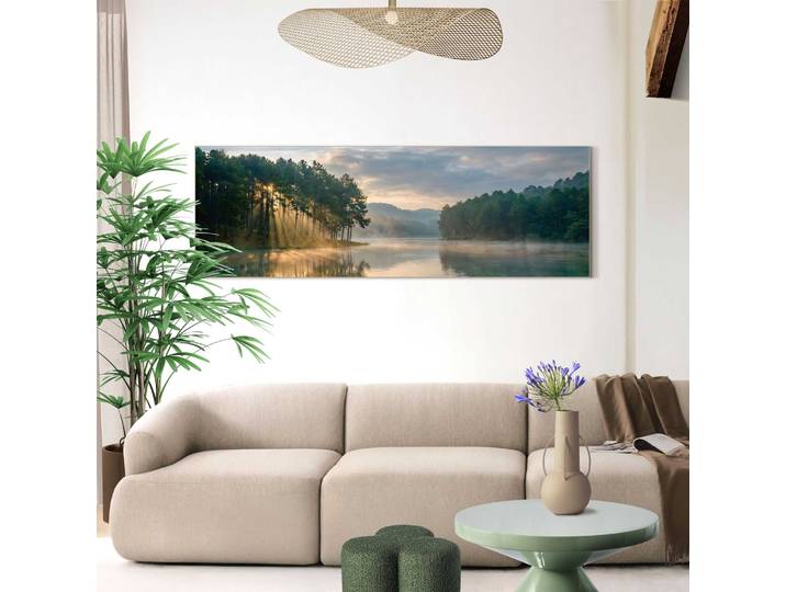 XXL-Wandbild REINDERS Morgensonne auf dem See , grün (farbe bild(er): grün), B:156cm H:52cm T:3cm, MDF, Bilder, XXL-Wandbild, Hobbyraum - Grün - MDF - Wasser - 156x52 cm