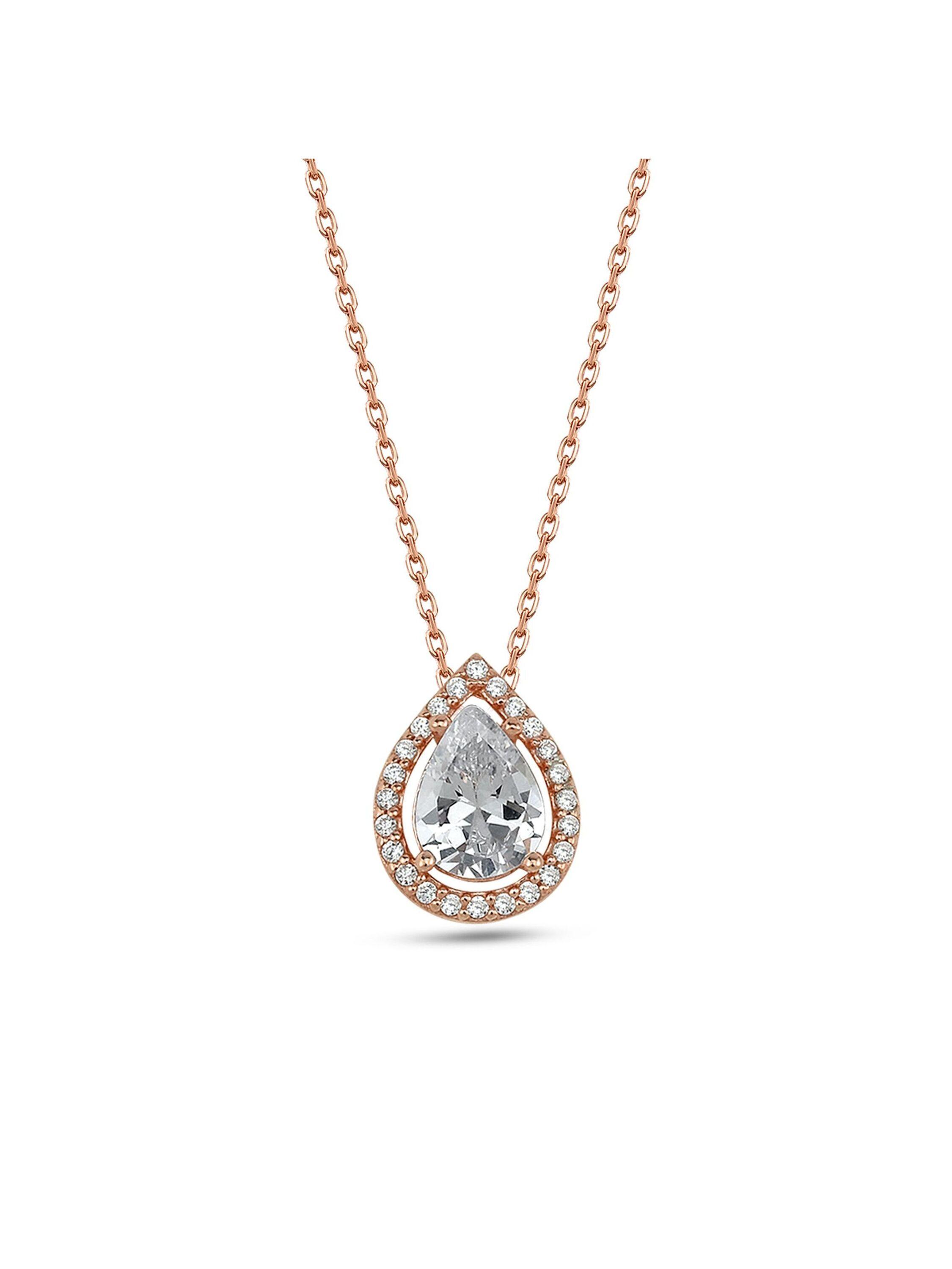 Dkeniz Anhänger mit Kette 925/- Sterling Silber rosévergoldet Tropfen Kette funkelnd Kranz