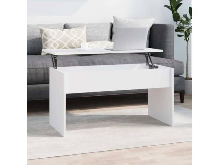 TEKGHUT Couchtisch Weiß Holzwerkstoff Höhenverstellbar 102x50,5x52,5 cm Verstellbare Tischplatte, verstecktes Staufach, pflegeleichte Oberfläche, modernes Design, vielseitig nutzbar