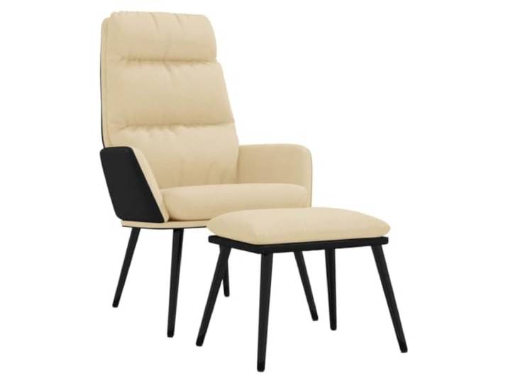 NLQMSU Relaxsessel mit Hocker, cremefarben, Stoff und Kunstleder Beweglicher Hocker, bequeme Armlehnen, Rahmen aus Metall und Sperrholz, atmungsaktiver Stoff, Kunstleder, vollständige Ruhe
