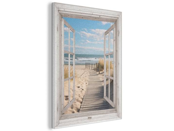 MuchoWow Akustikbild - Fenster - Meer - Küste - Natur - Ausblick - Strand - Wattenmeer - 60x80, Beige, Kunststoff, Rechteckig, 60x80x0.9 cm, Wandverkleidung, Akustikpaneele