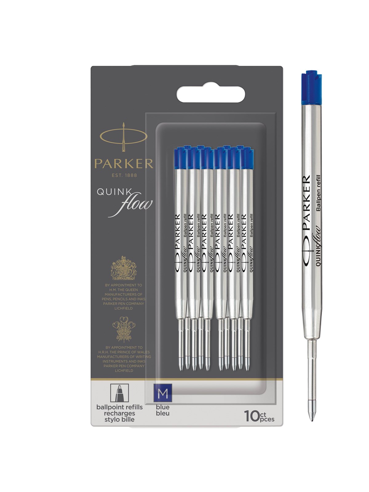 Parker Kugelschreiberminen | mittlere Schreibspitze | blaue QUINKflow Tinte | 10 Ersatzminen für Kugelschreiber