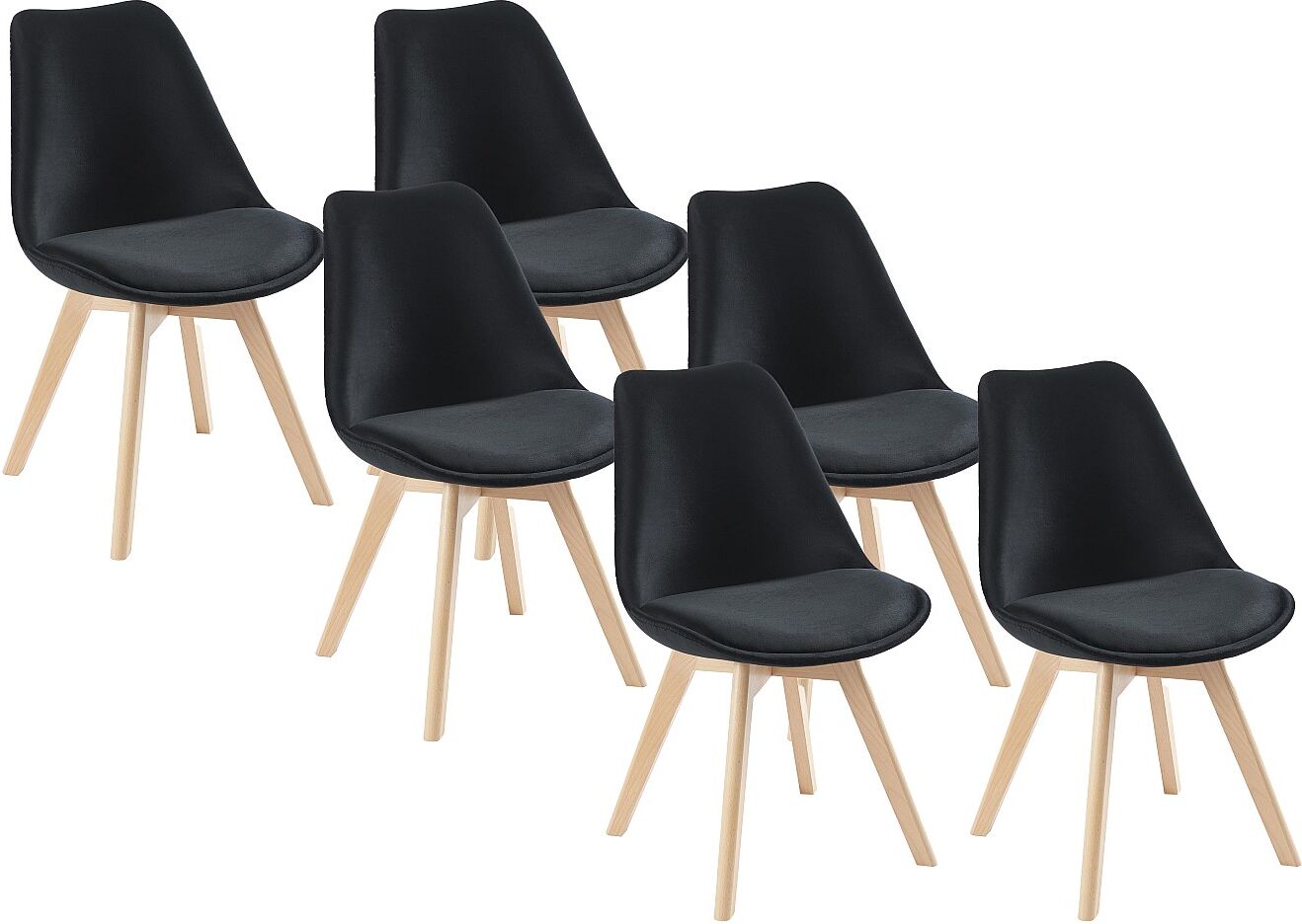 Vente-unique Stühle 6er-Set - Samt & Buche - Schwarz - JODY