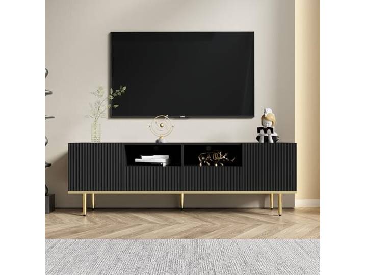 YuQozii Moderner TV-Schrank, TV-Möbel mit goldenen Füßen und goldenem Rand (Schwarz und Gold)