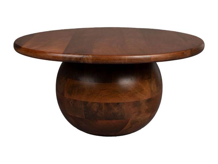 Couchtisch Oblivian rund aus Mangoholz mit walnussbrauner Oberfläche