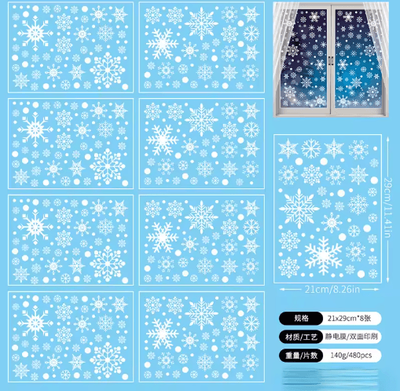 Inspire Picks 9PCS Snowflake Christmas Window Stickers Reindeer New Year Electrostatic White Holiday Decals 3