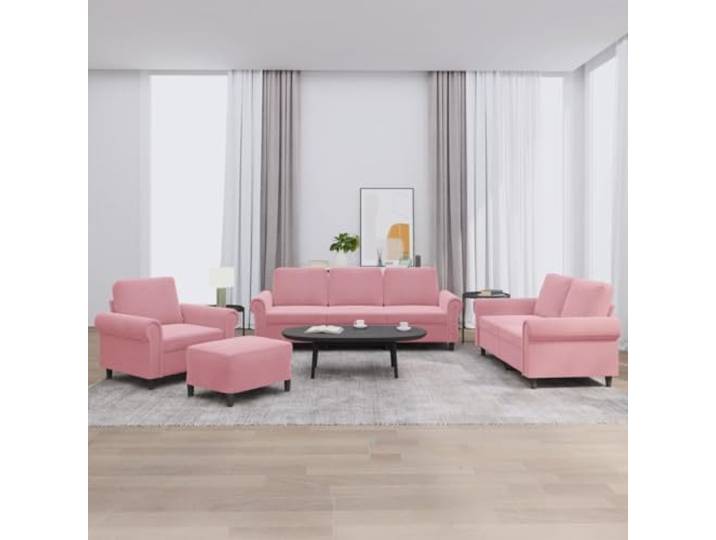 ZQQLVOO 4-TLG. Sofagarnitur mit Kissen Rosa Samt Weicher Samtbezug, stabiles Sperrholz- und Metallgestell, dick gepolsterte Sitzflächen, vielseitiger Fußhocker, max. 110 kg