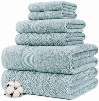 Modern Threads 6-Piece Zero Twist Jacquard Towel Set Otis - 100% Cotton, Bath, Hand & Washcloths - Textured Chevron Design