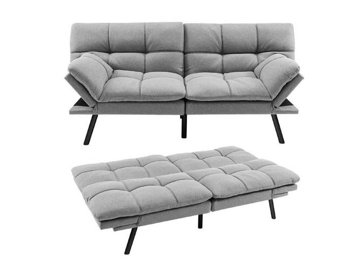 LuxusKollektion Schlafsofa Schlafsofa 2 Sitzer Sofabett Armlehnen Grau