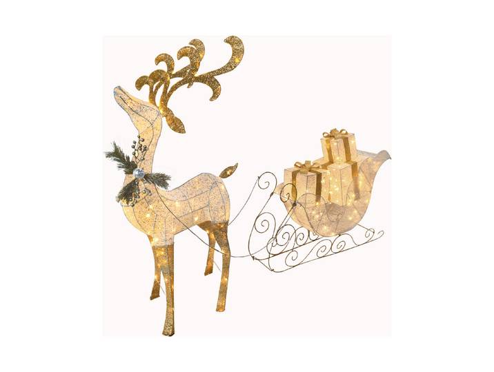 LED Rentier mit Schlitten und Geschenkboxen