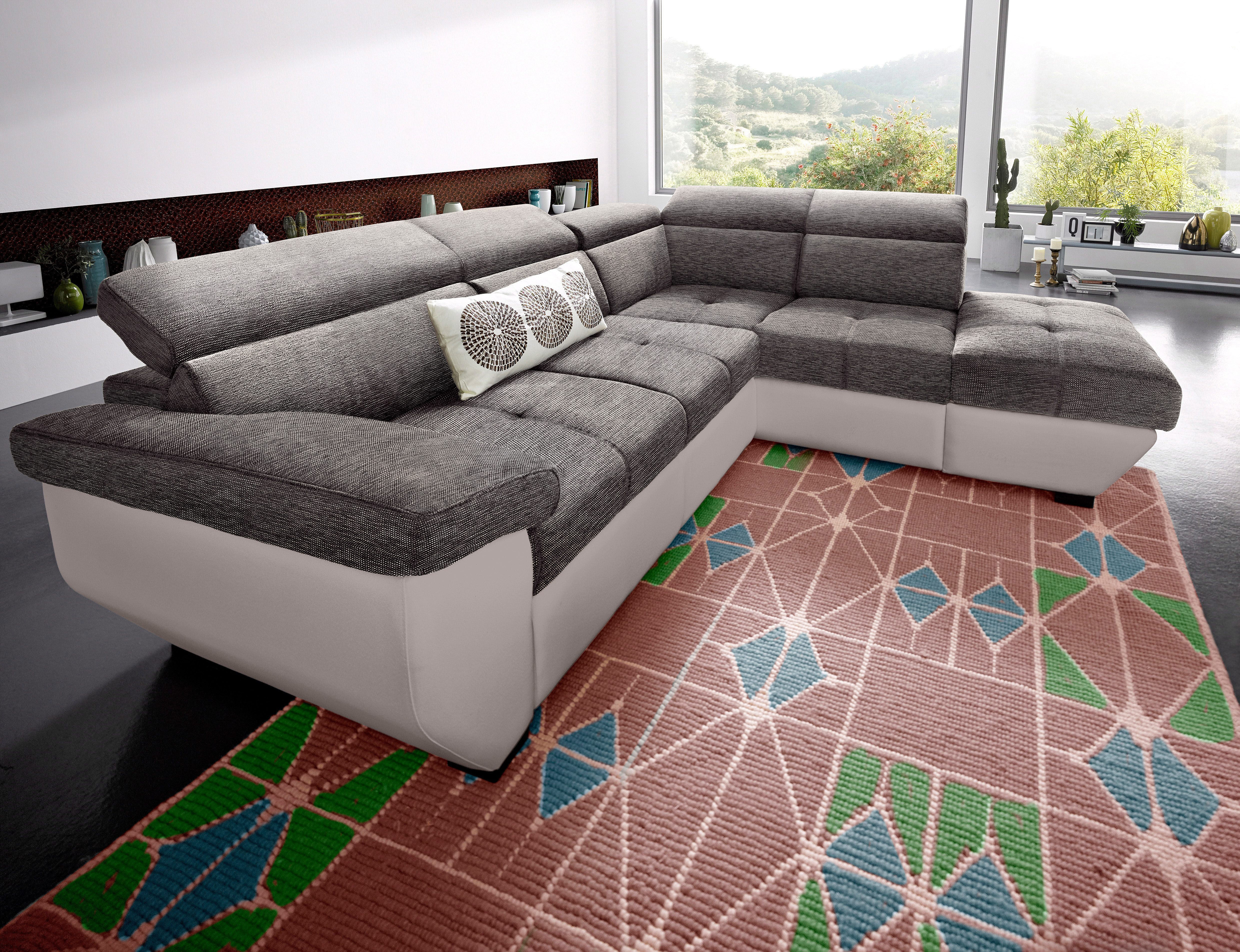 Ecksofa COTTA "Speedway L-Form, B: 262cm, moderne Couch, bequeme Wellenunterfederung", grau (sand, schoko), B:262cm H:79cm T:102cm, Kunstleder SOFTLUX / Struktur (100% Polyester);Edles Flachgewebe (100% Polyester) / Feine Struktur (100% Polyester);Kunstle