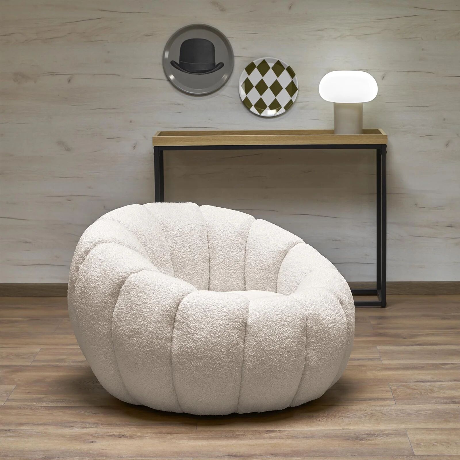 garneroarredamenti Poltrona imbottita in tessuto bouclé design moderno color crema Coccoluna