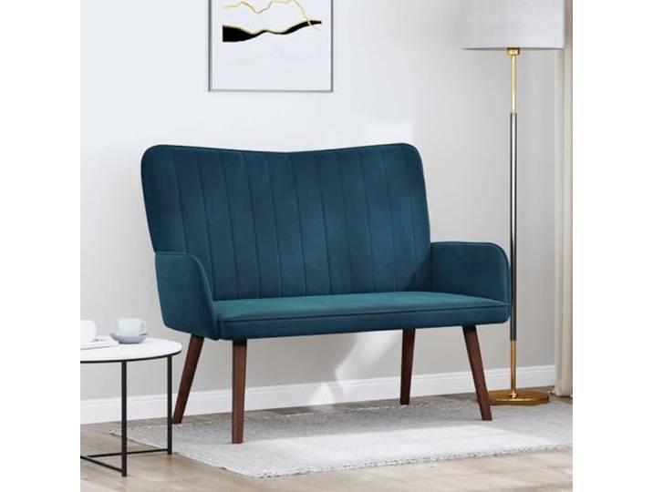 KGHERMDF 2-Sitzer Sofa Blau 115 x 61 x 87 cm Samt mit Metall-Holz-Rahmen Samtbezug, stabile Metall-Holz-Konstruktion, breite Armlehnen, kegelförmige Beine, schicke Rückansicht