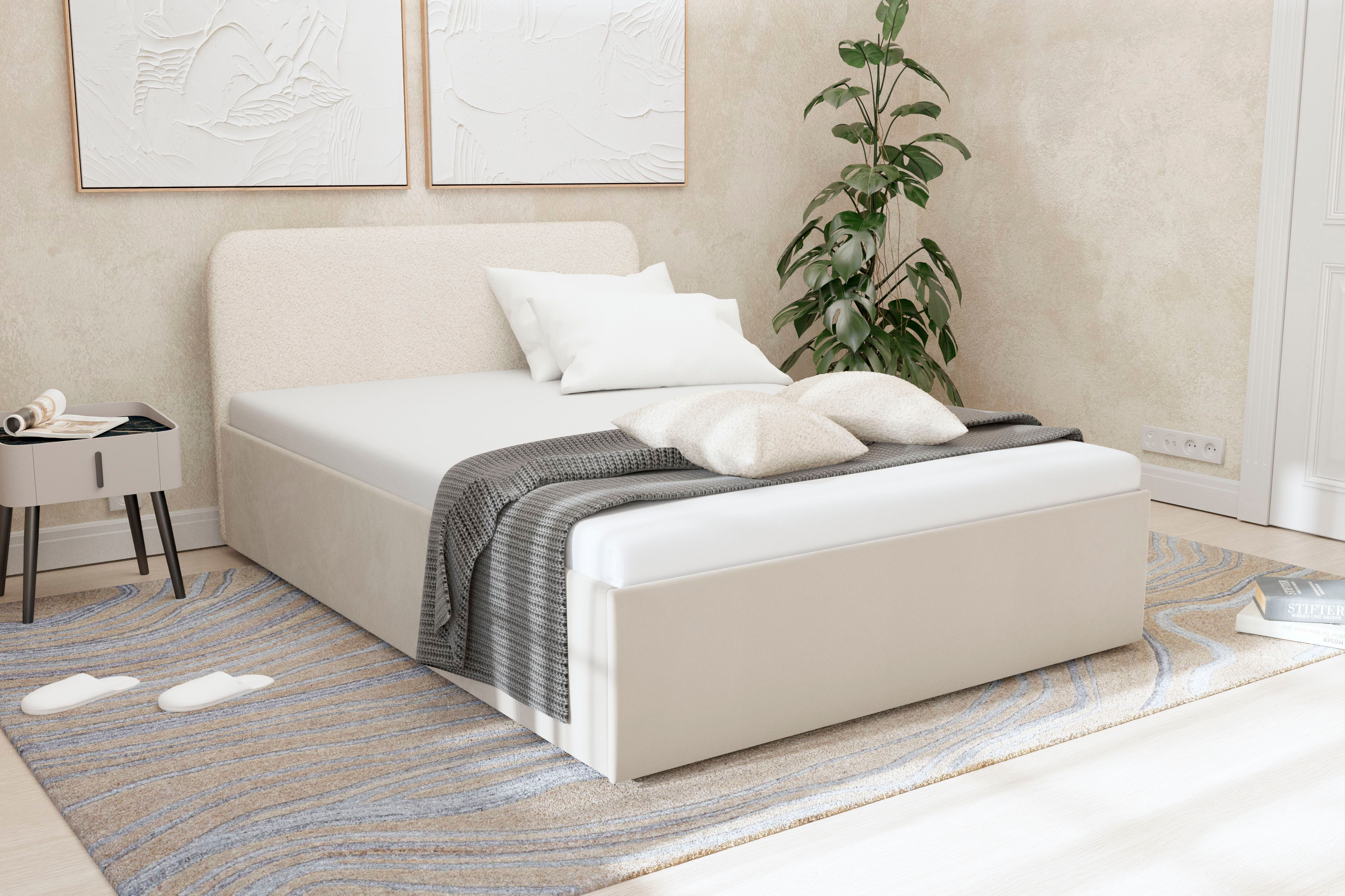 Polsterbett "Shawn", weiss (wollweiß), L:210cm, Bezug Kopfteil: Teddy-Stoff: 100% Polyester, Bezug Bettgestell: Microvelours 100% Polyester, Polsterung: Polsterwatte, Material Gestell: gepolsterter Holzwerkstoff, WESTFALIA SCHLAFKOMFORT, Betten, Polsterbe