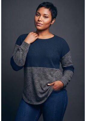 Plus Size Women's Leisure Splice Hacci Top by Avenue in Charcoal Navy Marled (Size 20)