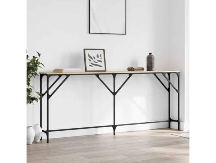 Konsolentisch Sonoma-Eiche 180x23x75 cm Holzwerkstoff mit Metallrahmen Langlebiger Holzwerkstoff, pflegeleichte Oberfläche, industrieller Metallrahmen, verstellbare Beine, vielseitig nutzbar