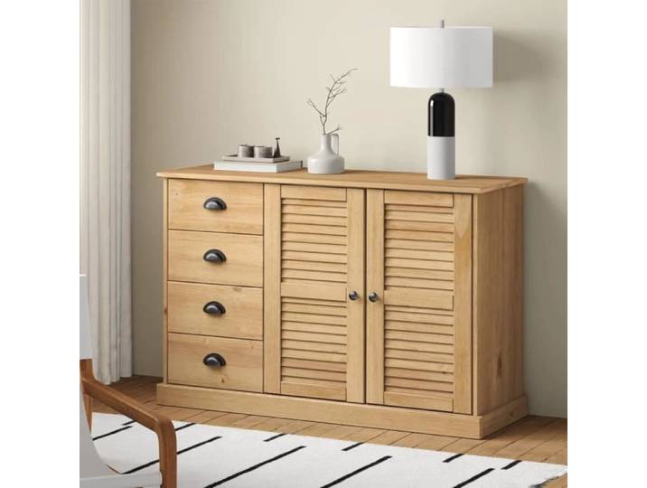 Buffet bas - AKOZON - VIGO - Bois massif de pin - 2 portes - 3 tiroirs - 113x40x75 cm