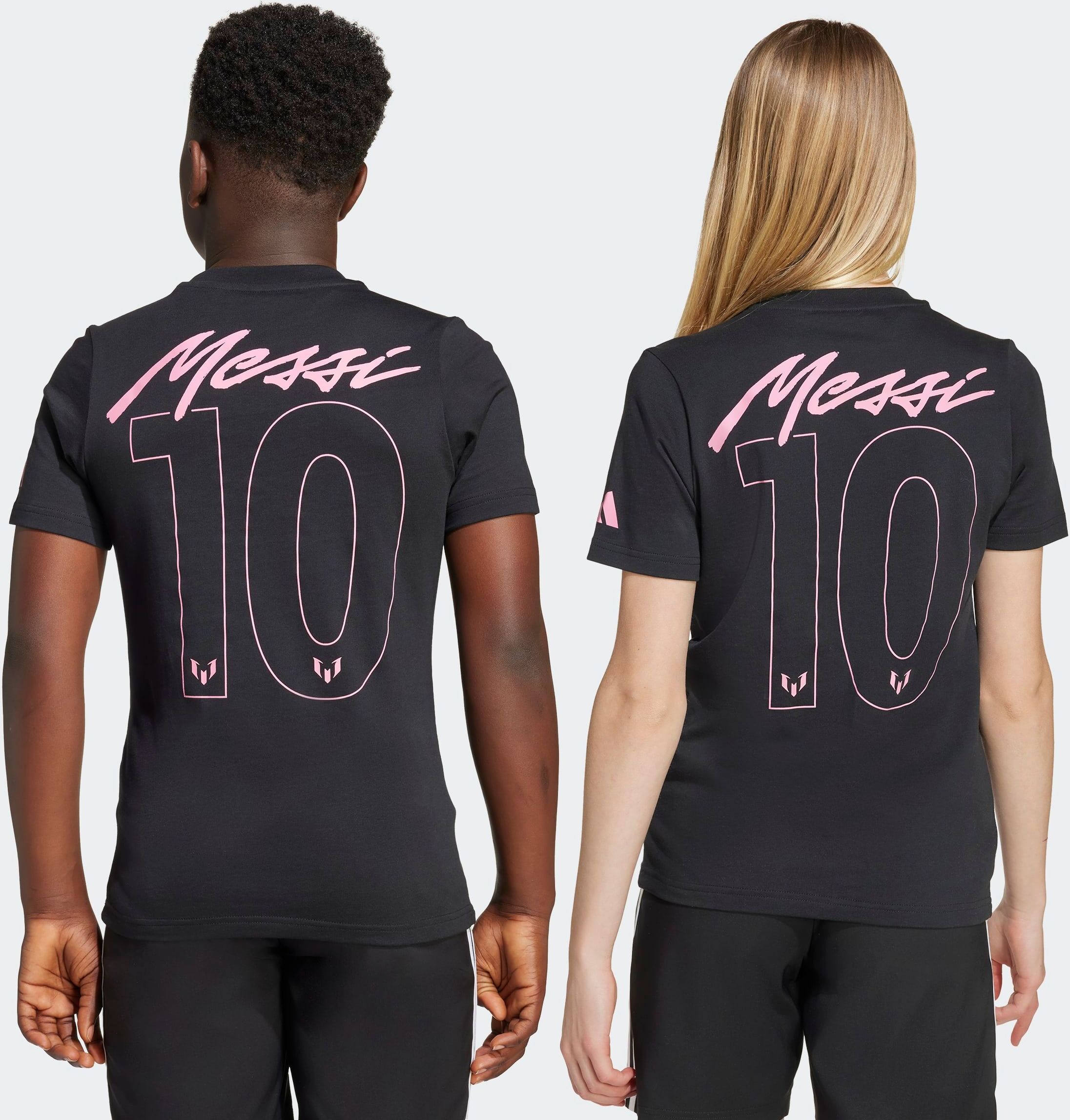 Trainingsshirt ADIDAS PERFORMANCE "MIT GRAFIK FÜR KINDER MIT MESSI-NAMESZUG UND SPIELERUMMER", Jungen, Gr. 128, schwarz, Obermaterial: 100% Baumwolle, normal, Shirts Trainingsshirt, sportlicher Stil, mit Name und Nummer auf dem Rücken, aus Baumwolle schwa