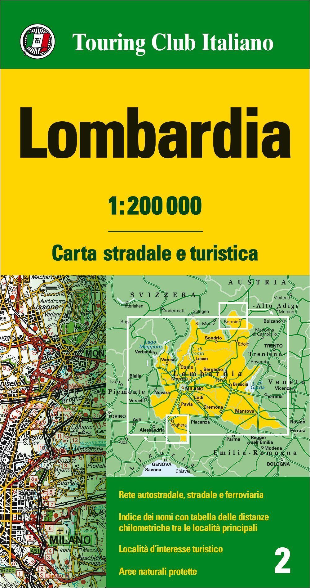 Carte routière n° 2 - Lombardie (Italie)   Touring Club Italiano-1/200 000