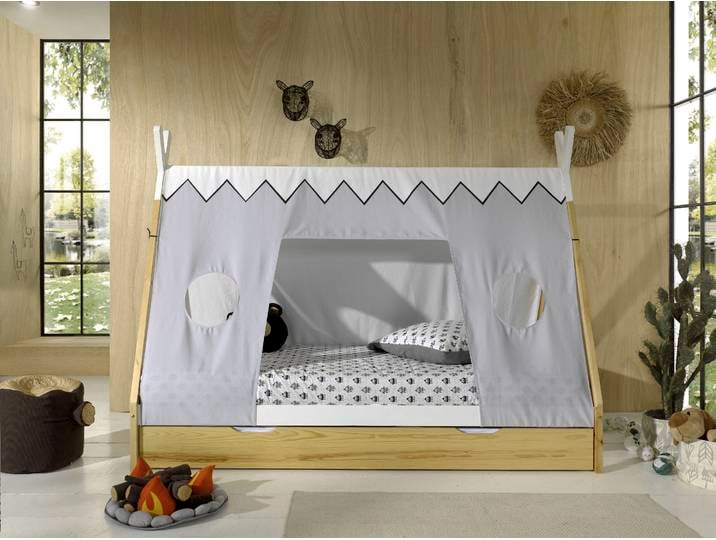 Kinderbett VIPACK Tipi , weiß (natur, weiß), B:98cm H:158,2cm L:206cm, Betten, Kinderbett, mit Rolllattenrost und Zeltdach, wahlweise mit Schublade