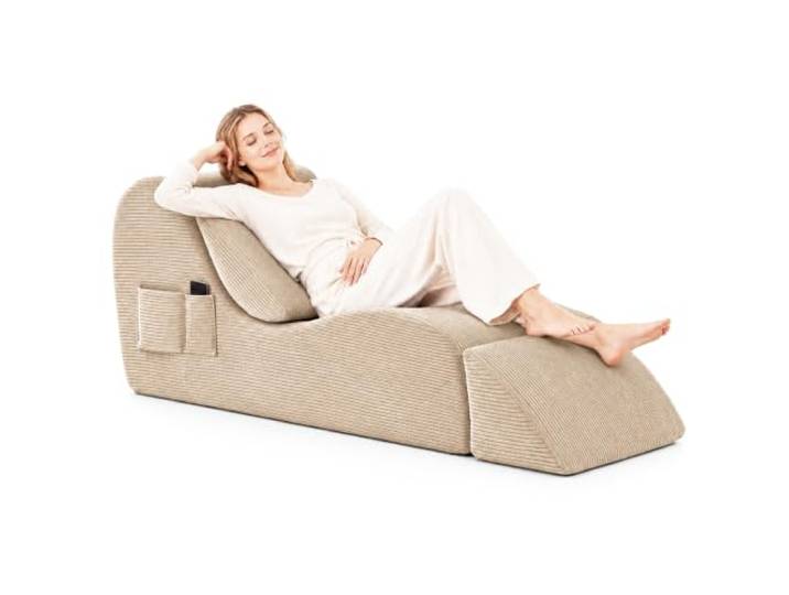 Yoga Stuhl Erwachsene 180 cm, Ergonomische Chaiselongue mit Fußstütze Cord Bodensofa für Yoga, Pilates, Stretching, Meditation, Paar-Yoga und Entspannung(Beige)