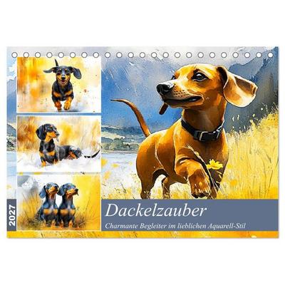 Dackelzauber. Charmante Begleiter im lieblichen Aquarell-Stil (Tischkalender 2027 DIN A5 quer), CALVENDO Monatskalender