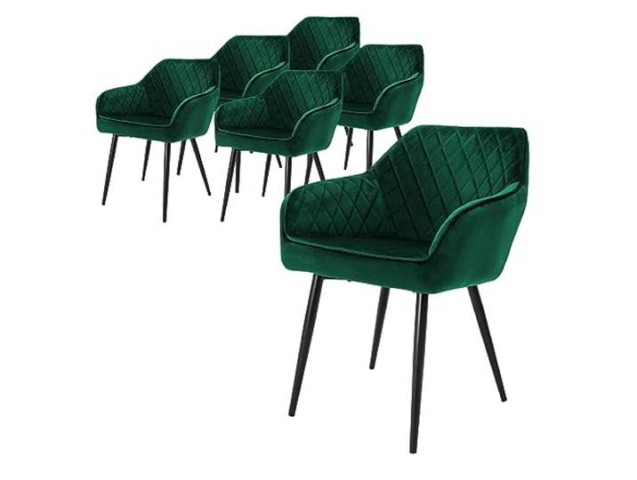 ML-Design Esszimmerstühle6er Set mit Samtbezug, Dunkelgrün, Küchenstuhl mit Armlehne und Rückenlehne, Polsterstuhl mit Stahlgestell, Ergonomischer Stuhl für Esstisch, Esszimmerstuhl, Wohnzimmerstuhl