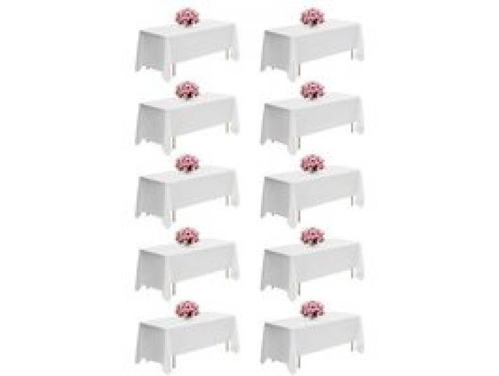VEVOR 10 x Tischdecke Tischwäsche 1778x3048 mm, wiederverwendbarer Tischdeckenschutz, maschinenwaschbares Tischtuch aus Polyestergewebe für Partys Hochzeiten Bankette formelle Veranstaltungen, Weiß