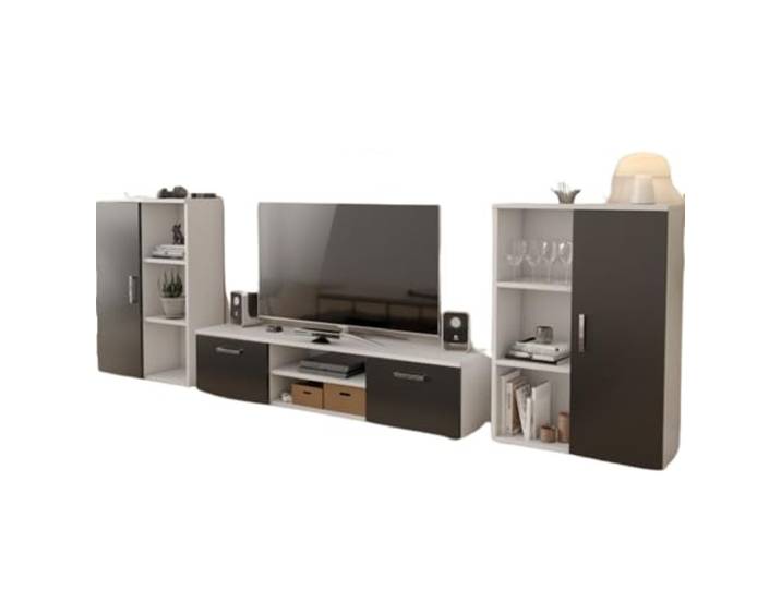 Per la vita Wohnwand Herkules, Schrankwand Wohnzimmer Modern, Wohnzimmerschrank mit Fernsehtisch, Sideboard und Wandregal Wohnzimmer Komplett Möbel - Sonoma/Weiß/Schwarz