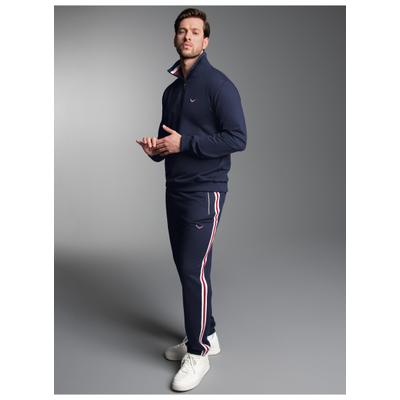 Freizeitanzug TRIGEMA "TRIGEMA Freizeitanzug mit Ringelkragen und Kontraststreifen", Herren, Gr. XXL, blau (navy), Sweatware, 70% Baumwolle, 30% Polyester, Sportanzüge Freizeitanzug