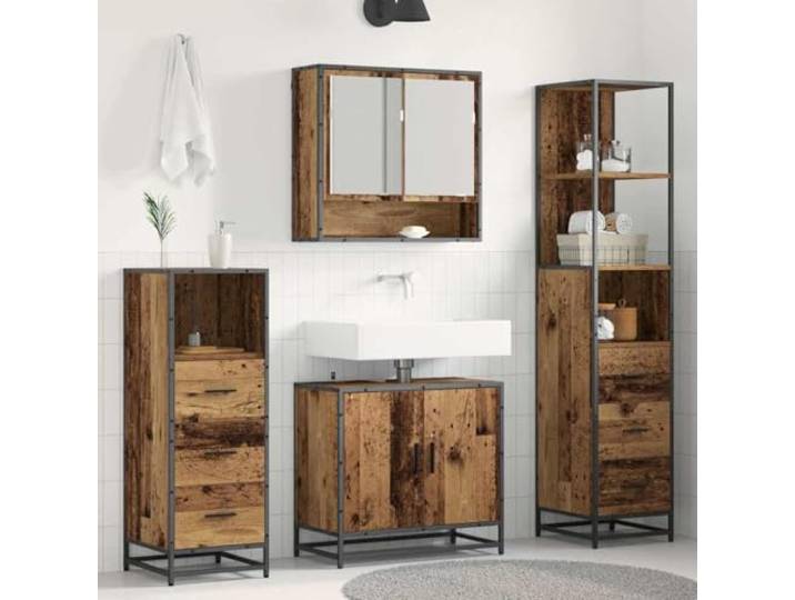 ZQQLVOO Badezimmermöbel Set 4 STK Altholz 65x33x60 cm Holzwerkstoff Schrank Moderne schwarze Griffe, robuste Beine, pflegeleichte Oberfläche, viel Stauraum, feuchtraumgeeignet