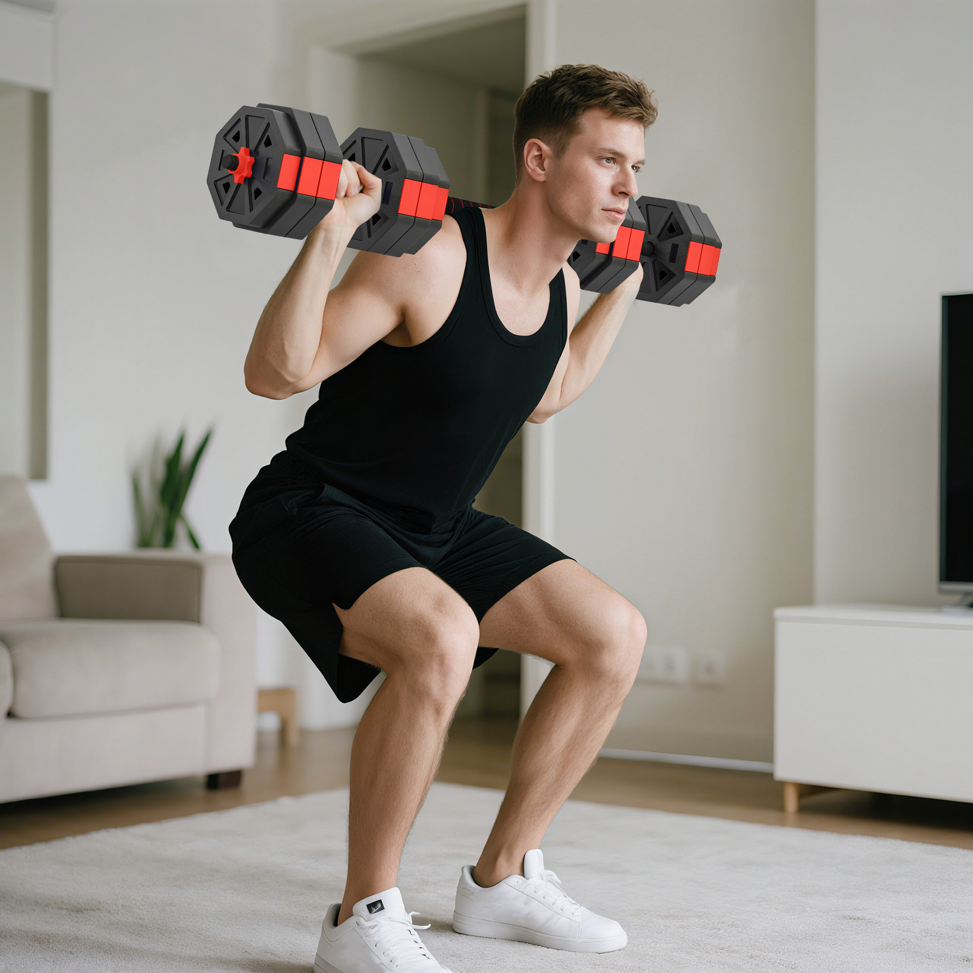 Sportnow Set di Manubri 4-in-1, con funzione di manubri, kettlebel e Bilanciere, regolabili, 25 KG, Rosso   Aosom Italy