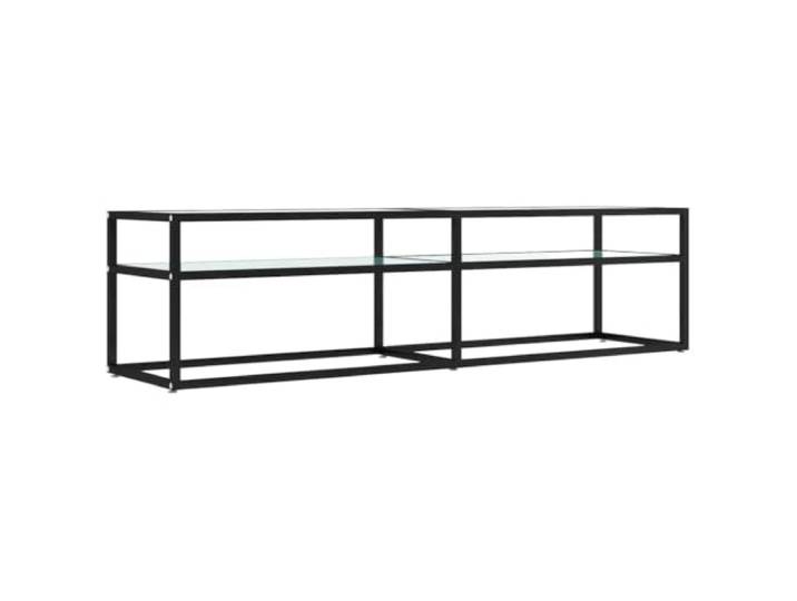 RJPLMFV TV-Möbel, Hartglas, Weiß, 160 x 40 x 40,5 cm Pulverbeschichteter Stahlrahmen, Aufbewahrungsregal, modernes Design, einfache Reinigung