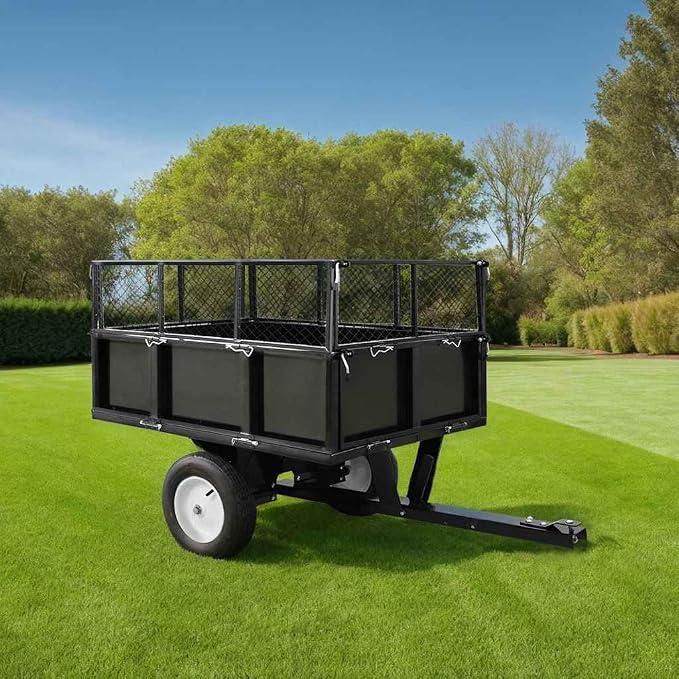 Robuster Kippanhänger für Rasenmäher und Rasentraktoren mit 300 kg Traglast für Erde, Kompost und Gartenabfälle