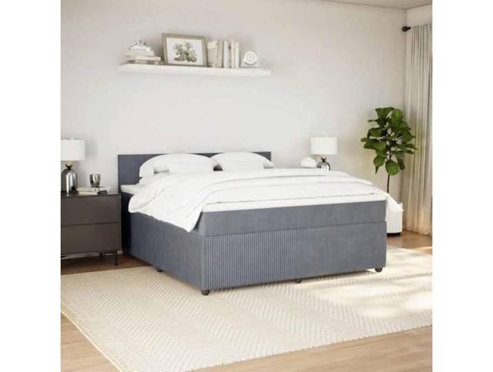 KTHLBRH Gefederter Bettrahmen mit Kopfteil aus Samt dunkelgrau 180 x 200 cm Taschenfederkernmatratze, inklusive Matratzenschoner, Lattenrost inklusive, individuelle Unterstützung