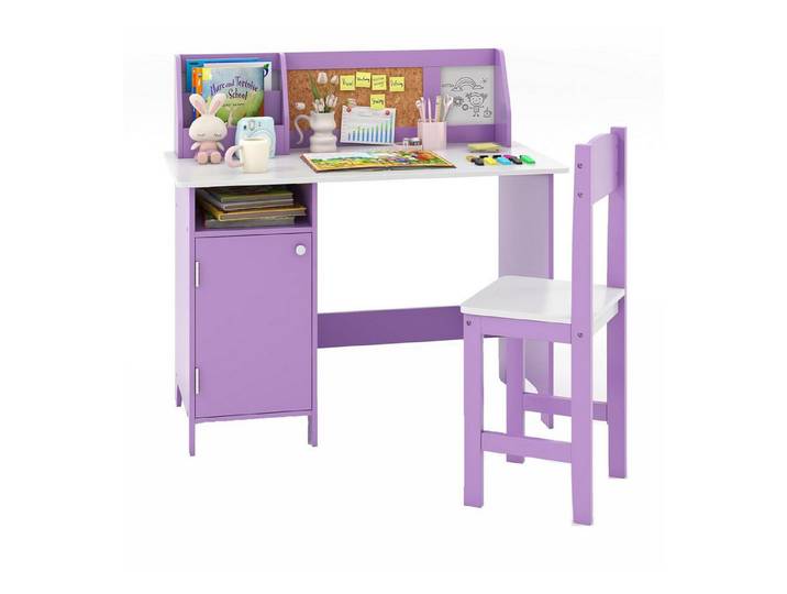 KOMFOTTEU Kinderschreibtisch mit Stuhl (Set), mit Regal & Offener Ablage, 74×29×29cm