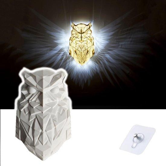 Unyqoos 3D LED-wandlamp in de vorm van een uil, decoratieve nachtlamp op batterijen voor thuis en kantoor