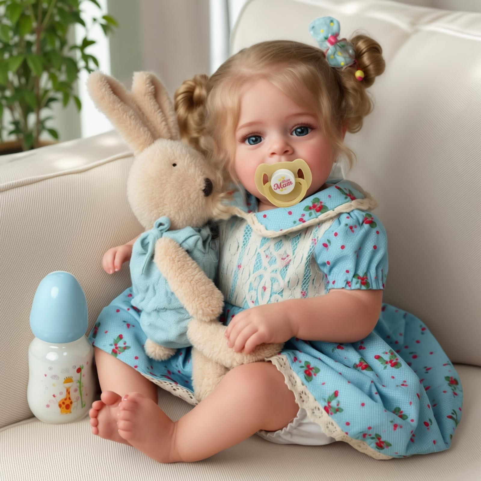 Lifelike Reborn Baby Pop met Blond Haar en Blauwe Ogen inclusief Accessoires