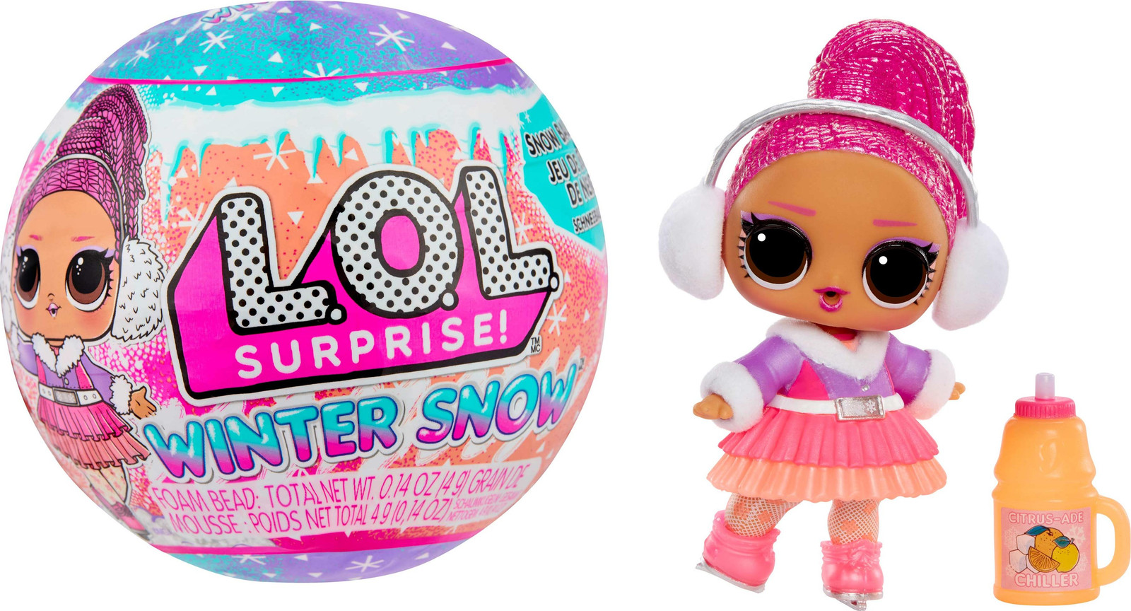 MGA Winter Snow Tot Collectible Doll met 7 accessoires, 7,5 cm