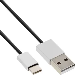 INLINE USB 2,0 Kabel, USB-C Stecker an A Stecker, schwarz/Alu, flexibel, 0,5m