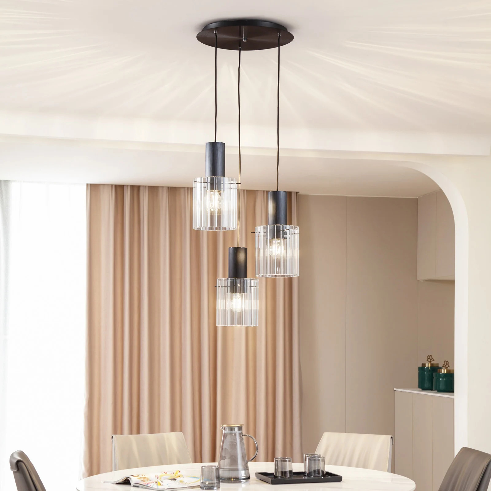 Lucande Eirian 3 Cluster Hanglamp - Modern Glas - Clear/Black